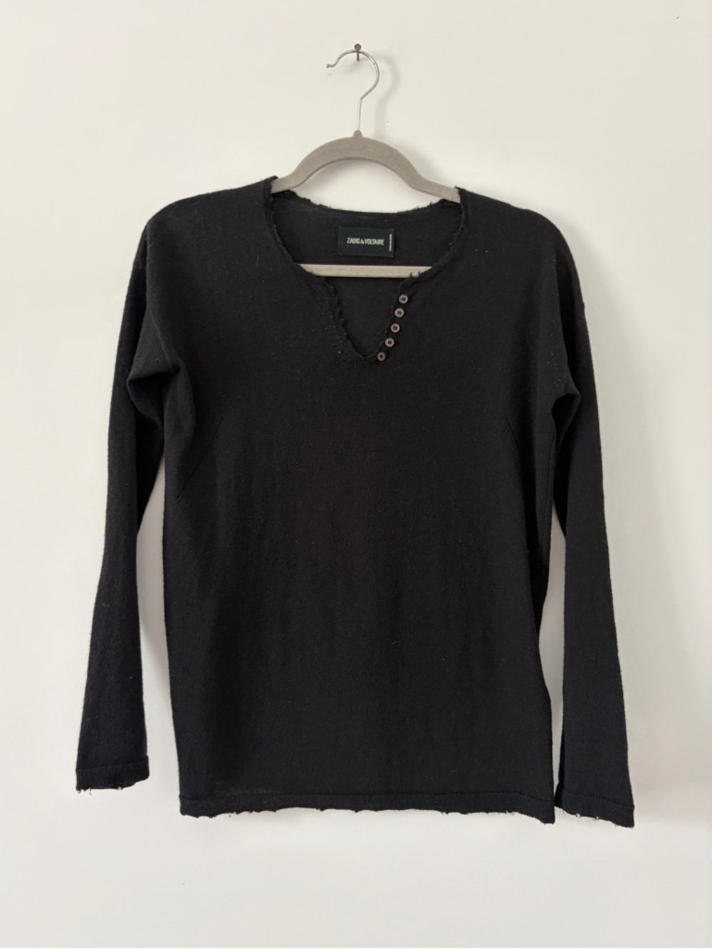 Zadig & Voltaire Black Celsa Notched Neck  Bejeweled Cashmere Sweater XS